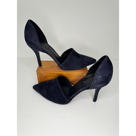 VINCE Vero Cuoio Navy Suede Stiletto Pumps 3.5 Heel Pointed Toe 6.5new - Picture 1 of 6